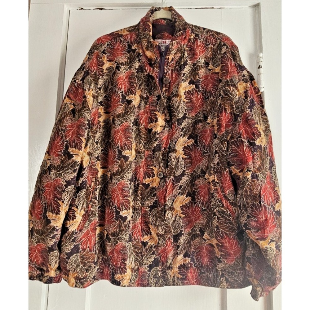 Vintage STUNT SPORTS woman 2X  SILK shell‎ full zip bomber jacket  Autumn leaves